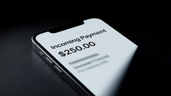 Close-up of a smartphone screen showing a suspicious payment notification from an unknown sender